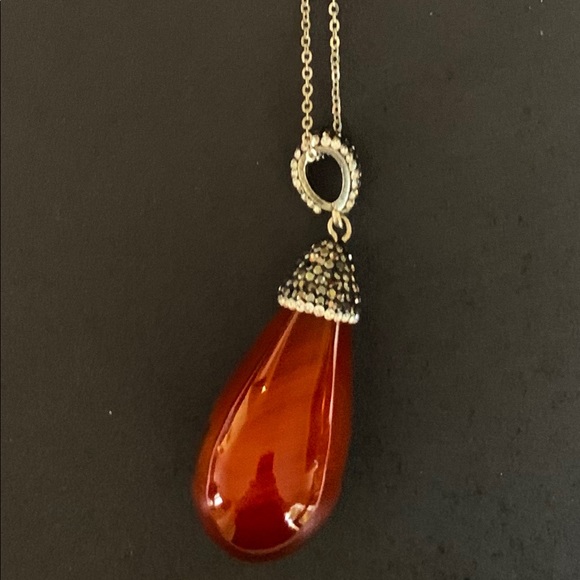 Big Semiprecious stone light brown gem stone pendant necklace rhinestones chain - Picture 13 of 15